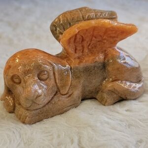 Orange Calcite Guardian Angel Dog Natural Stone Carving